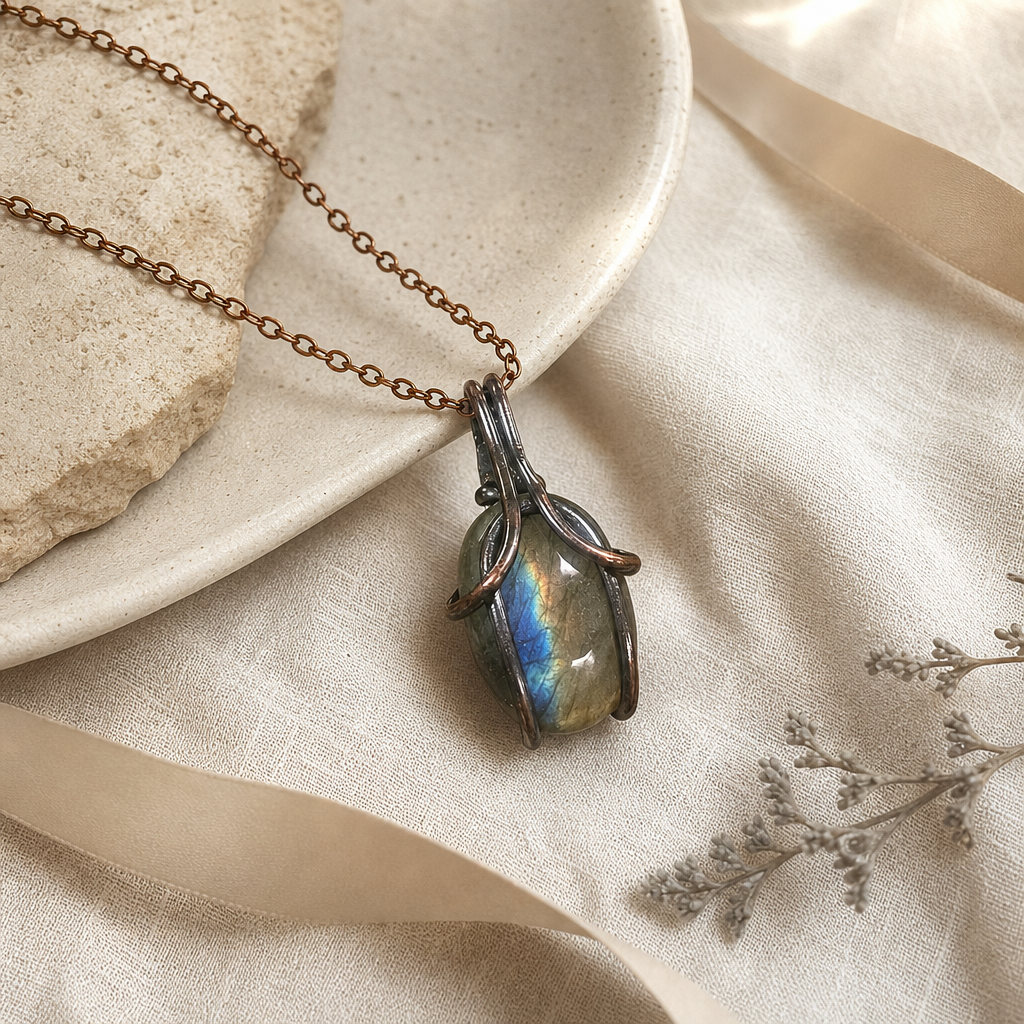 Wire Wrapped Labradorite Pendant Necklace Story Mood product image featuring Labradorite.