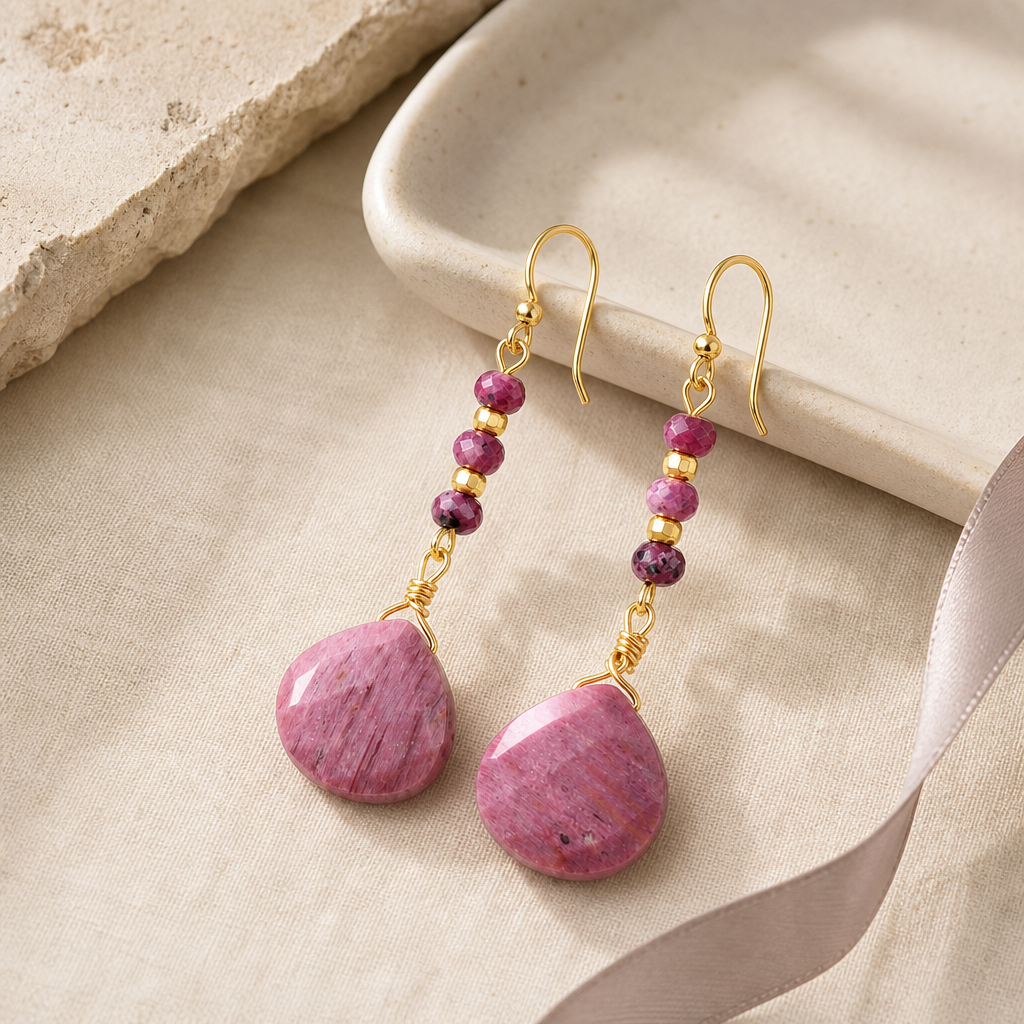 Natural Stone Bead Shape Earrings Story Mood product image featuring 18k Gold Plated.