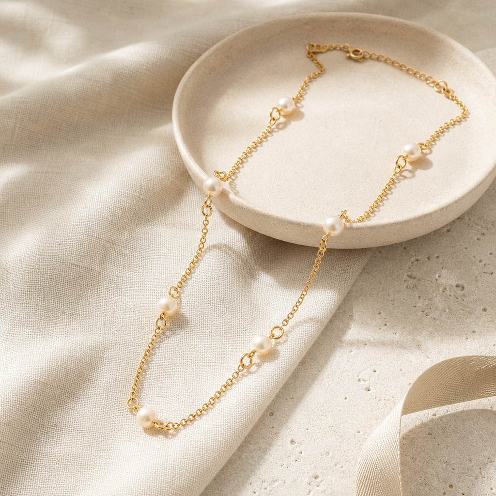 Freshwater Pearl 18K Gold Plated Necklace Story Mood product image featuring Freshwater Pearl.
