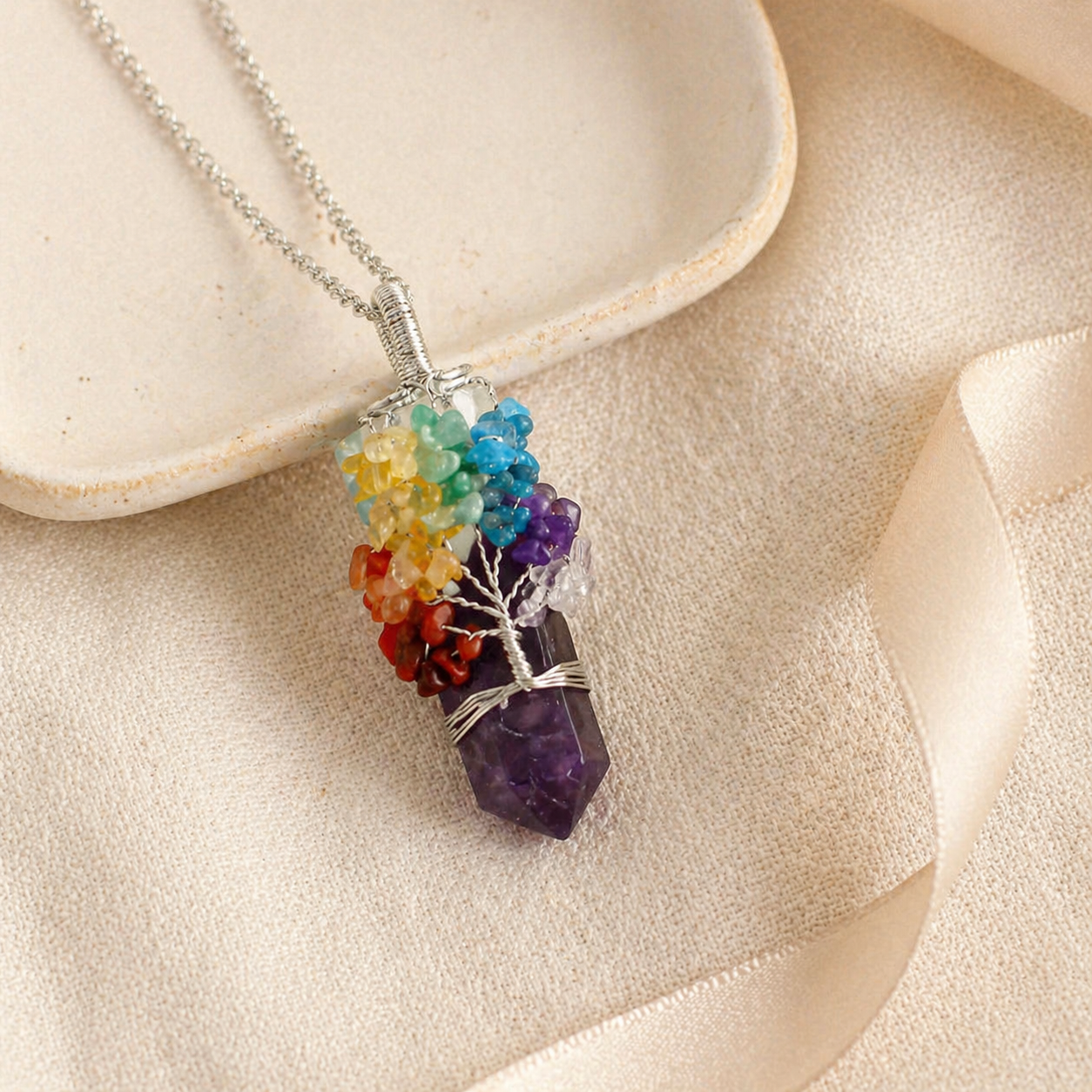 Amethyst Tree of Life Pendant Necklace Story Mood product image featuring Amethyst.