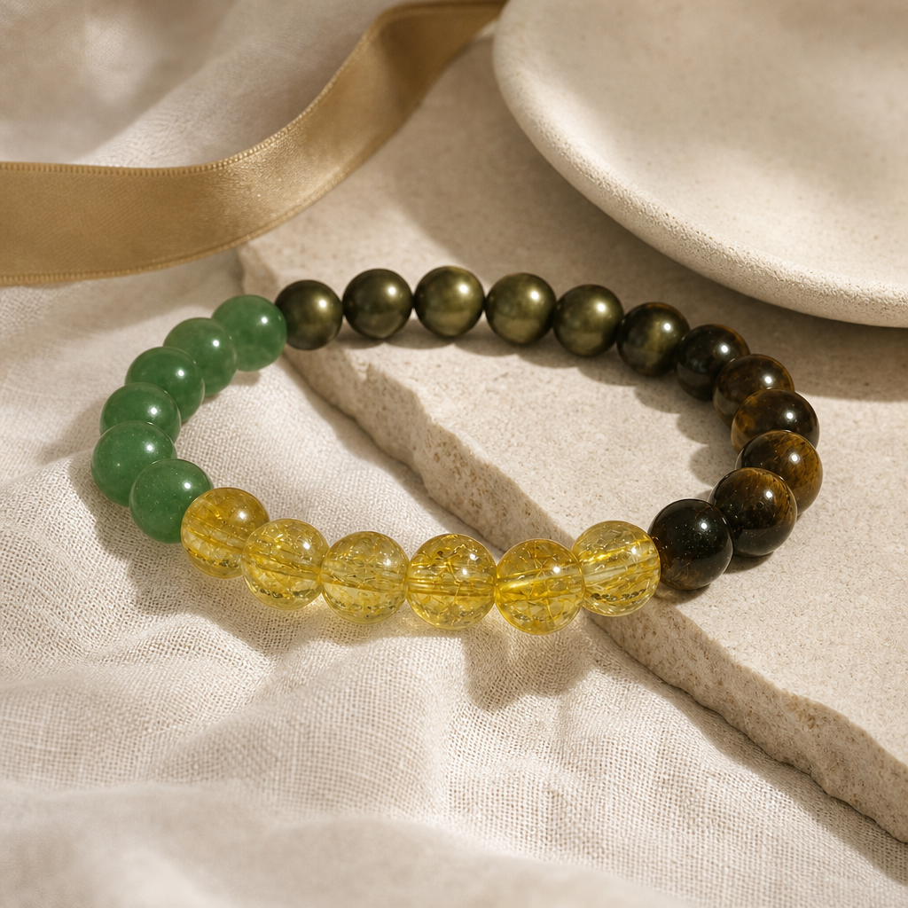 Citrine Green Aventurine Tiger Eye Bracelet Story Mood product image featuring Citrine.