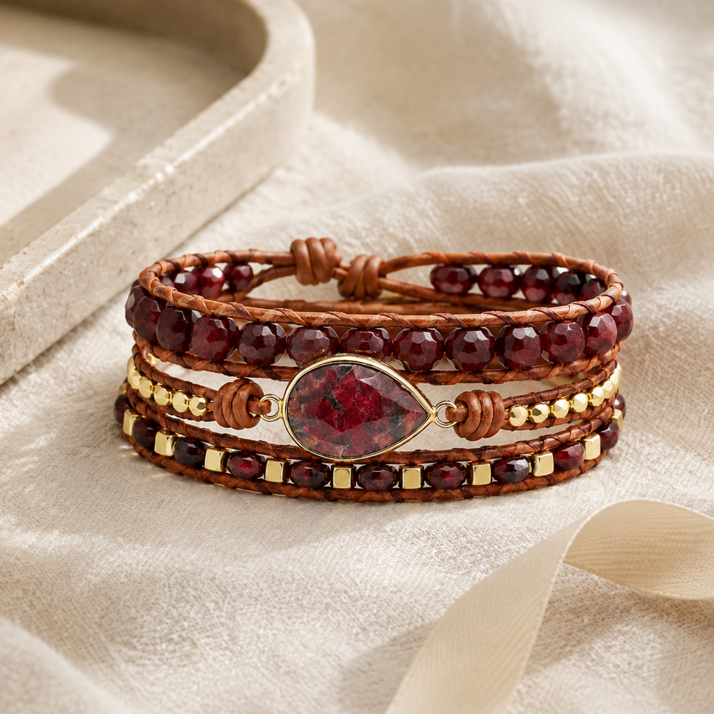 Natural Stone Layered Bracelet Story Mood product image featuring Copper.
