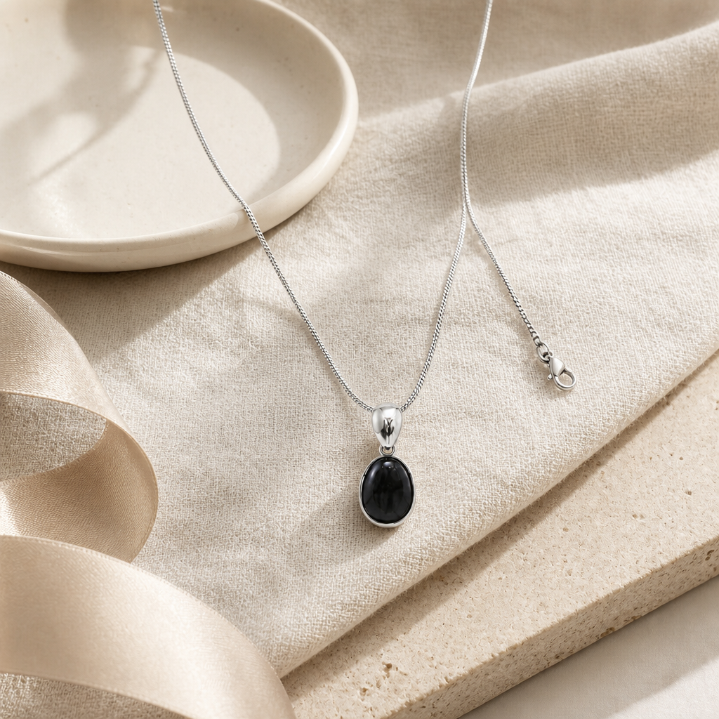 Black Onyx Silver Drop Pendant Necklace Story Mood product image featuring Black Onyx.