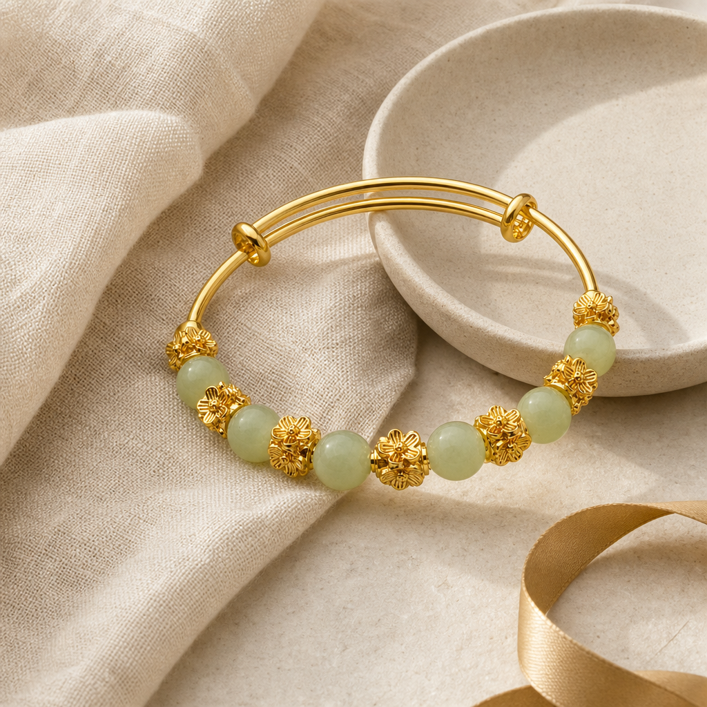 Green Chalcedony Flower Bracelet Story Mood product image featuring Chalcedony.