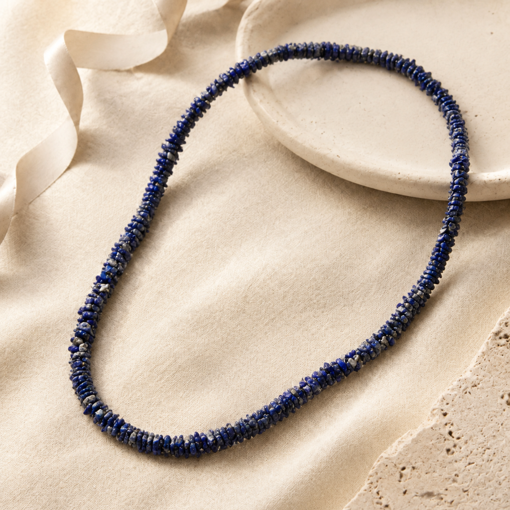Lapis Lazuli Chip Necklace Story Mood product image featuring Natural Stone.