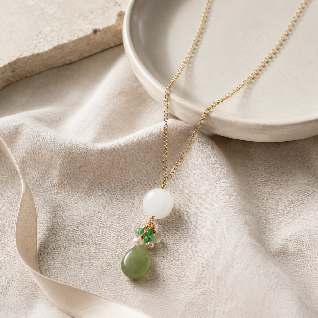 Jade And Sea Glass Drop Pendant Necklace Story Mood product image featuring Jade.