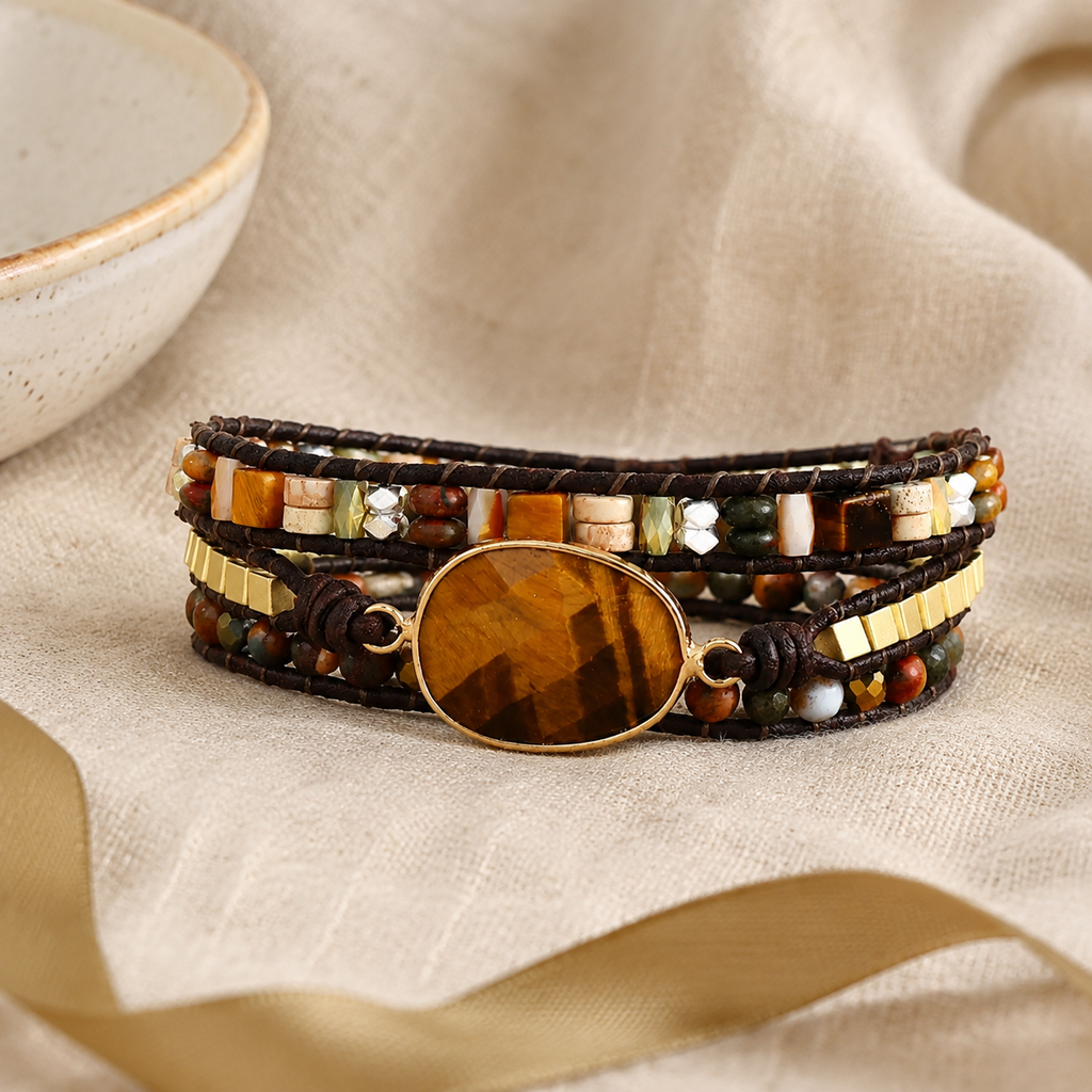 Tiger Eye Wrap Bracelet Story Mood product image featuring Tiger Eye.