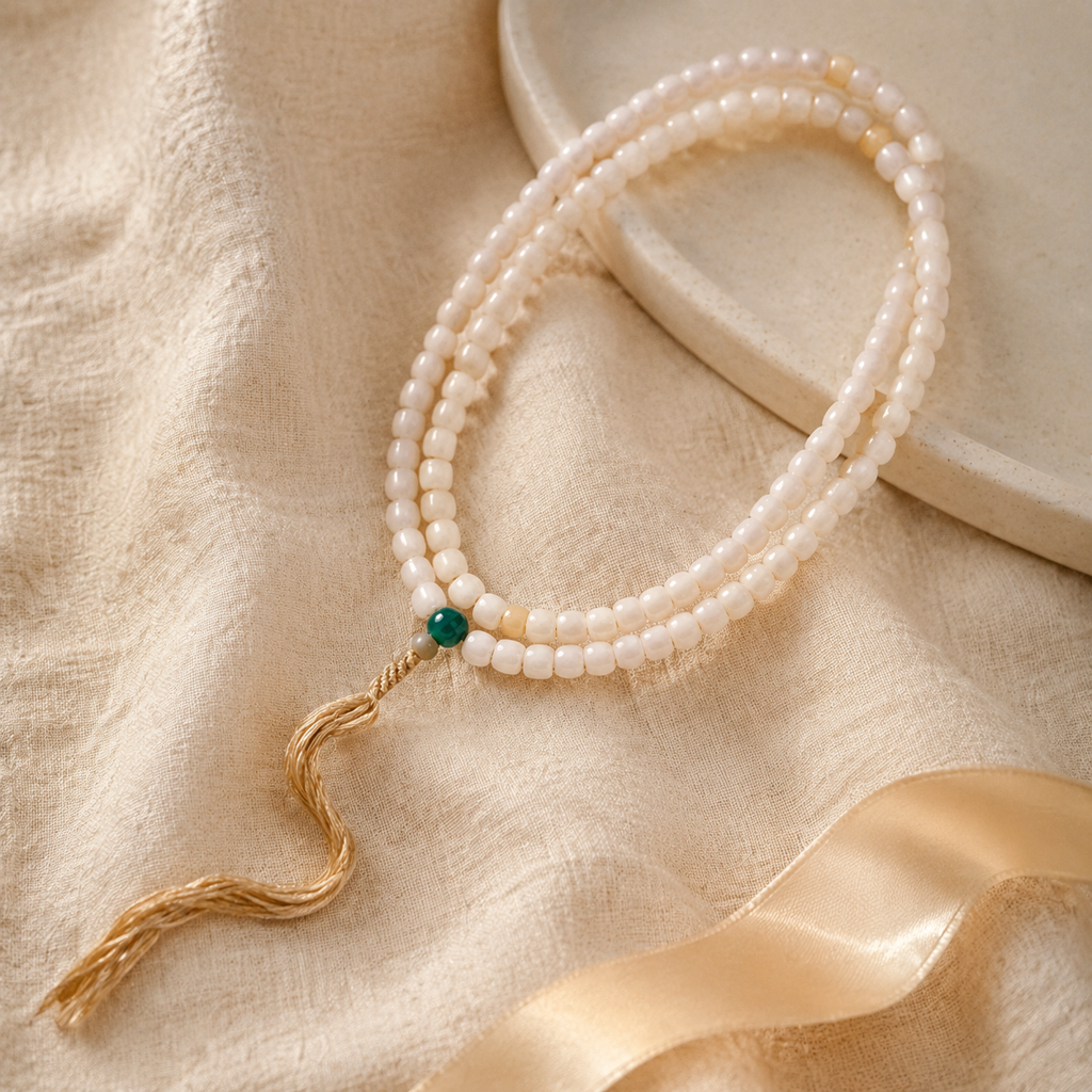 White Jade 108 Bead Wrap Bracelet Story Mood product image featuring Jade.