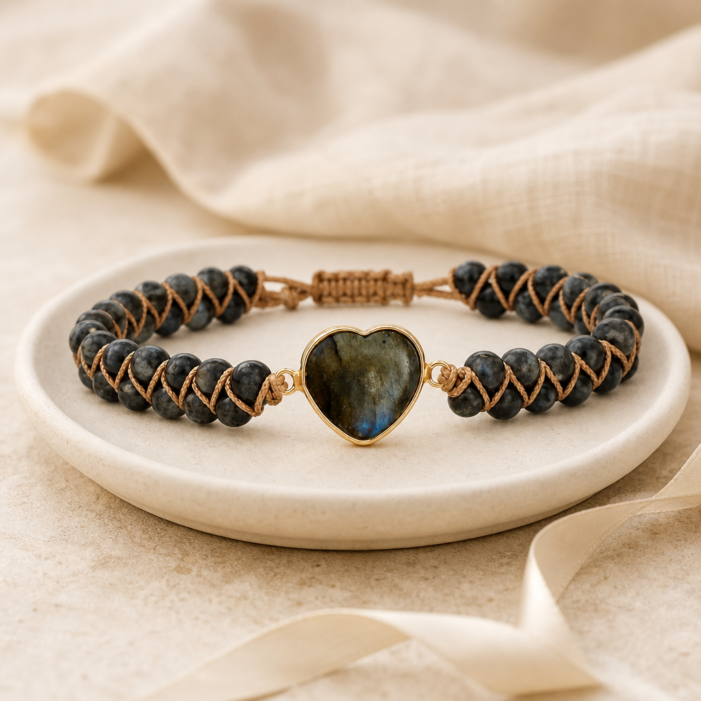 Handmade Heart Shape Natural Stone Bracelet Story Mood product image featuring Copper.