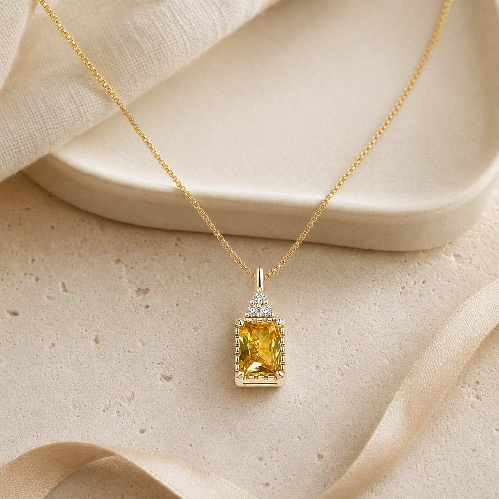 Citrine Yellow Zircon Pendant Necklace Story Mood product image featuring Citrine.