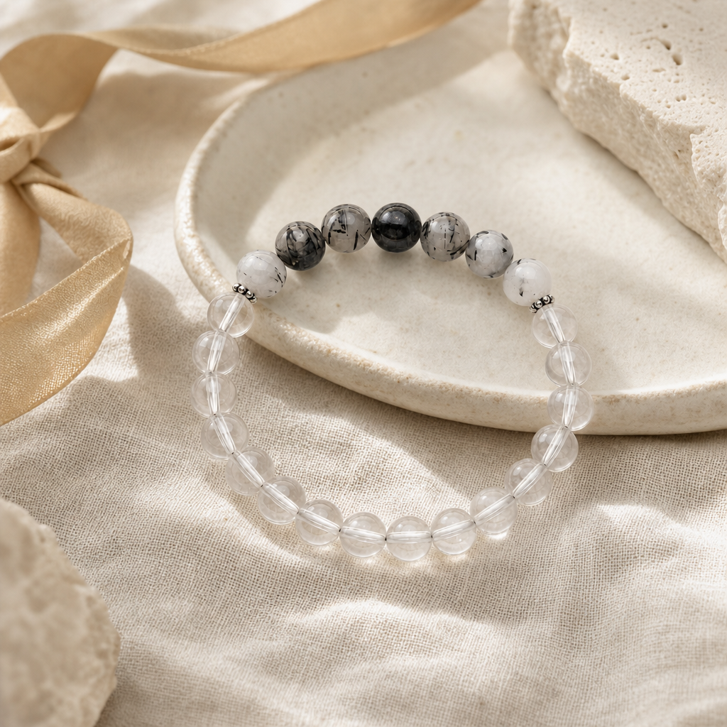 Black Tourmaline & Quartz Stretch Bracelet Story Mood product image featuring Black Tourmaline.