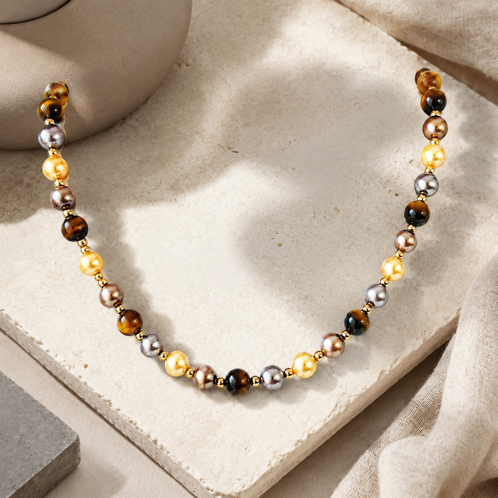 Tiger Eye & Pearl Beaded Necklace Story Mood product image featuring Tiger S Eye.