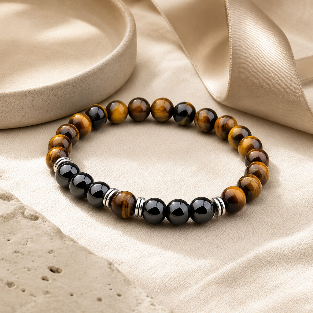 Yellow Tiger Eye & Black Obsidian Separator Bracelet Story Mood product image featuring Black Obsidian.
