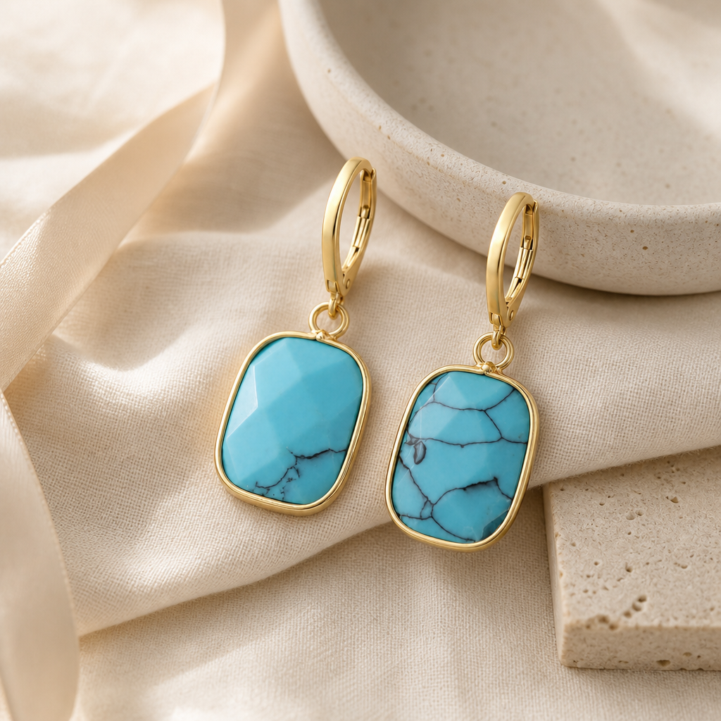 Copper Natural Stone Dangle Earrings Story Mood product image featuring 18k Gold Plated.