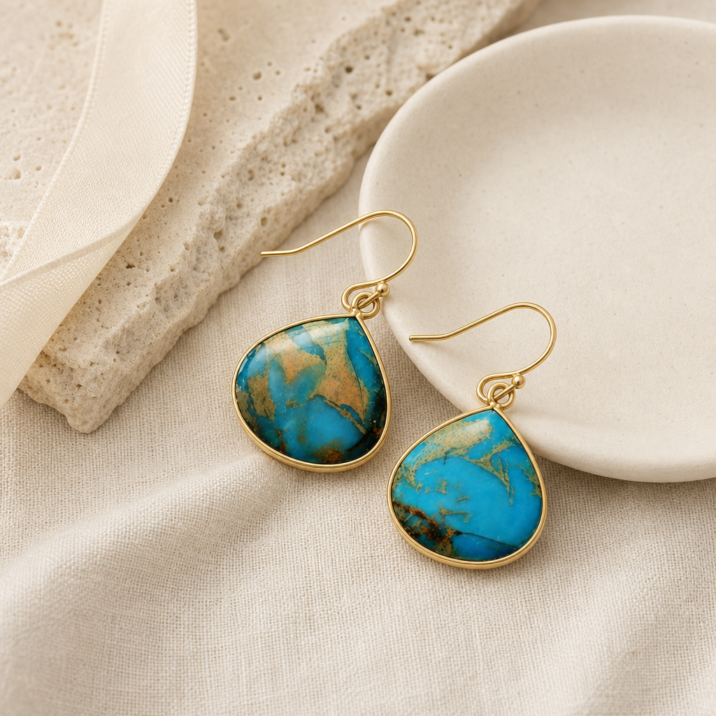 18K Gold Plated Natural Stone Earrings Story Mood product image featuring 18k Gold Plated.