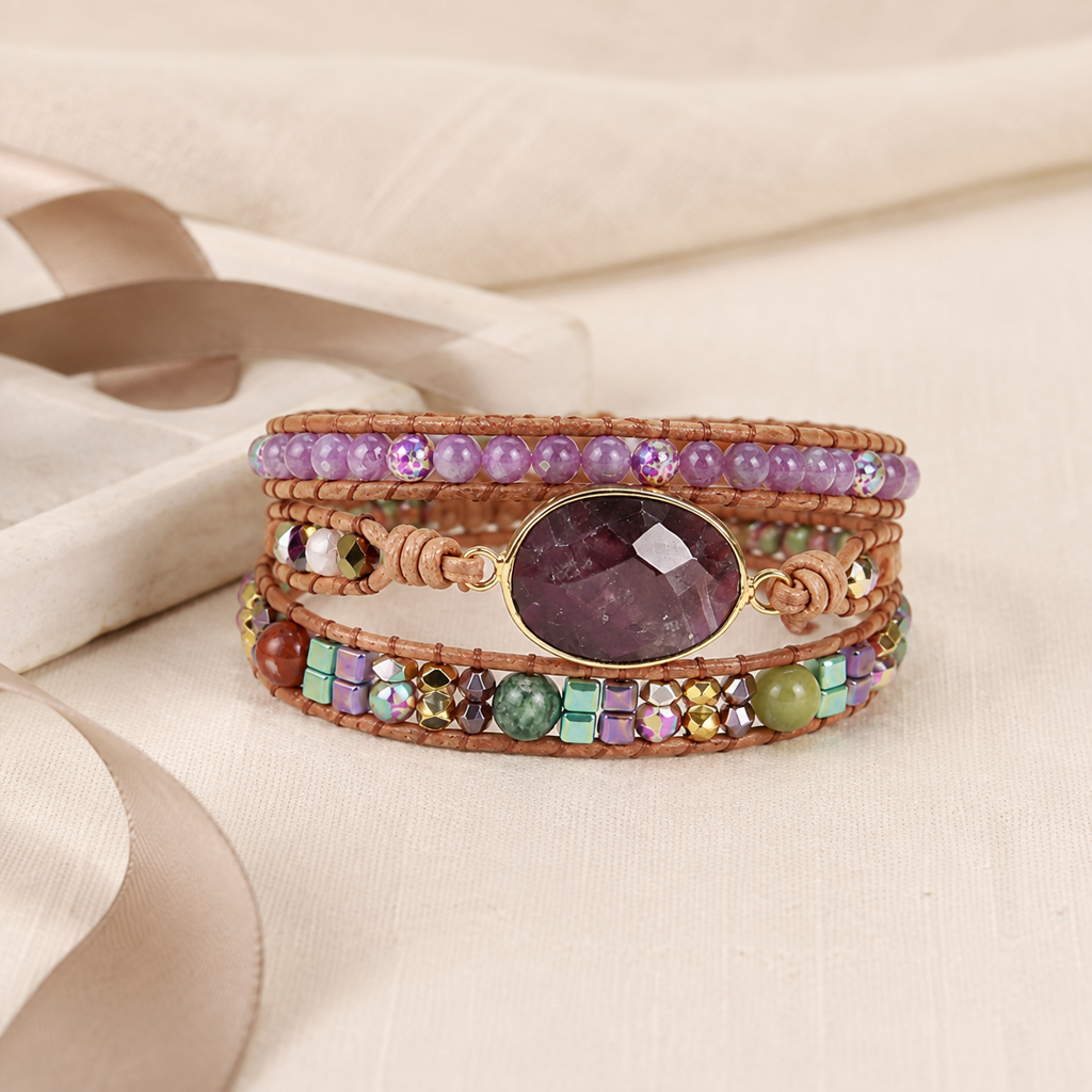 Triple Layer Amethyst Bracelet Story Mood product image featuring Imperial Jasper.