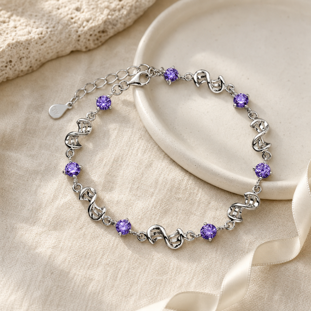Amethyst Silver Link Bracelet Story Mood product image featuring Amethyst.