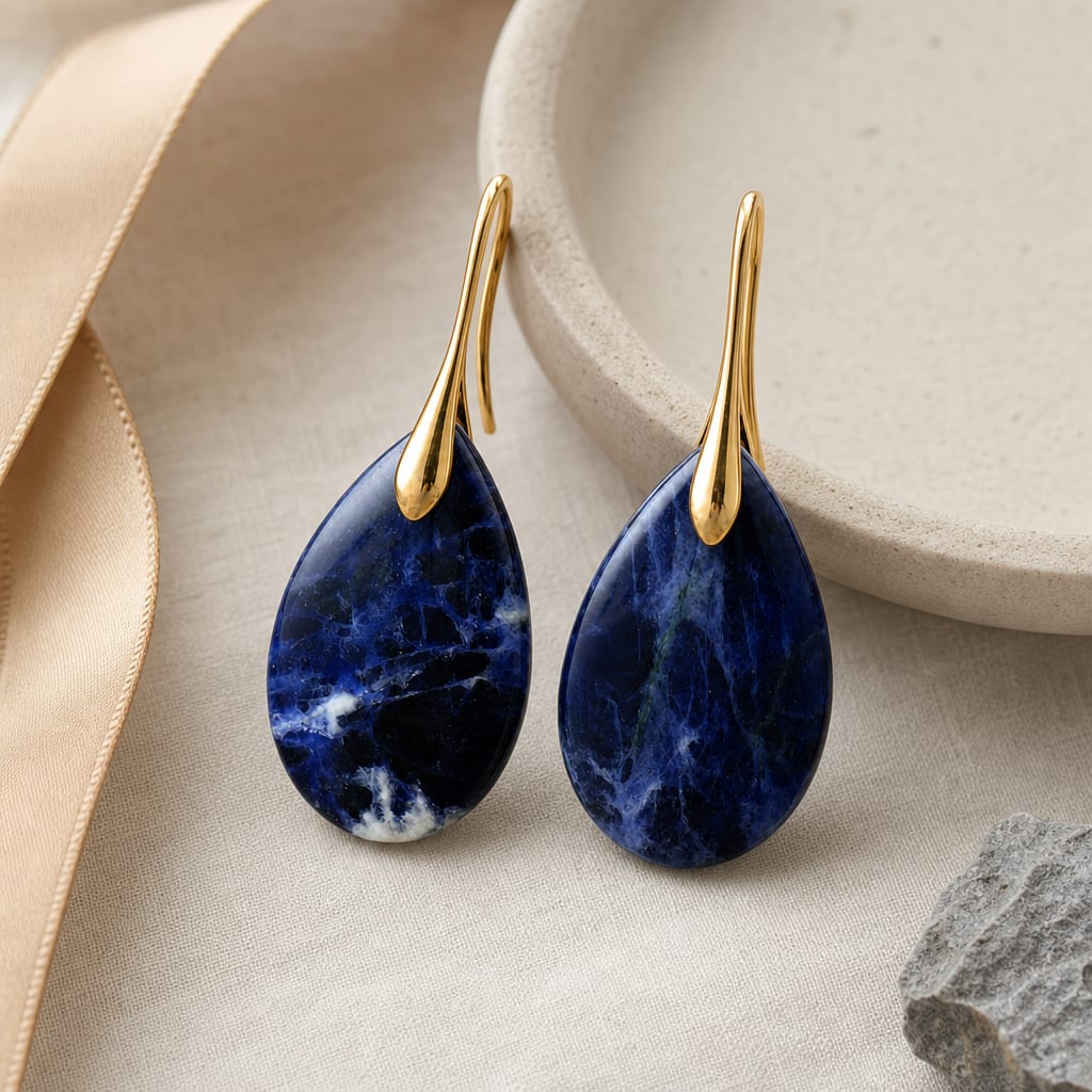 Gold Tone Natural Stone Teardrop Earrings Story Mood product image featuring Natural Stone.
