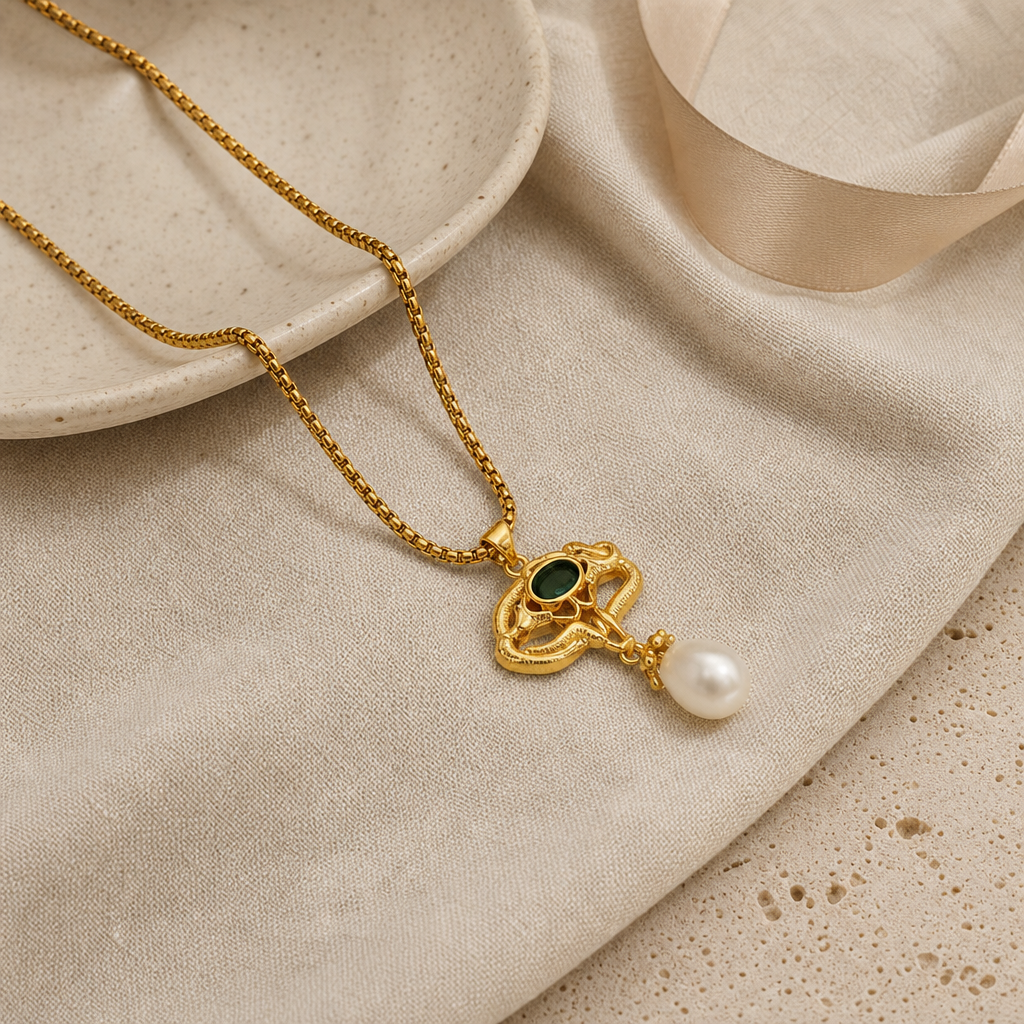 Freshwater Pearl Titanium Steel Geometric Necklace Story Mood product image featuring Freshwater Pearl.