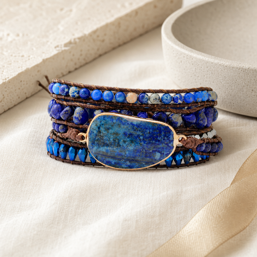 Alloy Bead Braided Bracelet Story Mood product image featuring Lapis Lazuli.