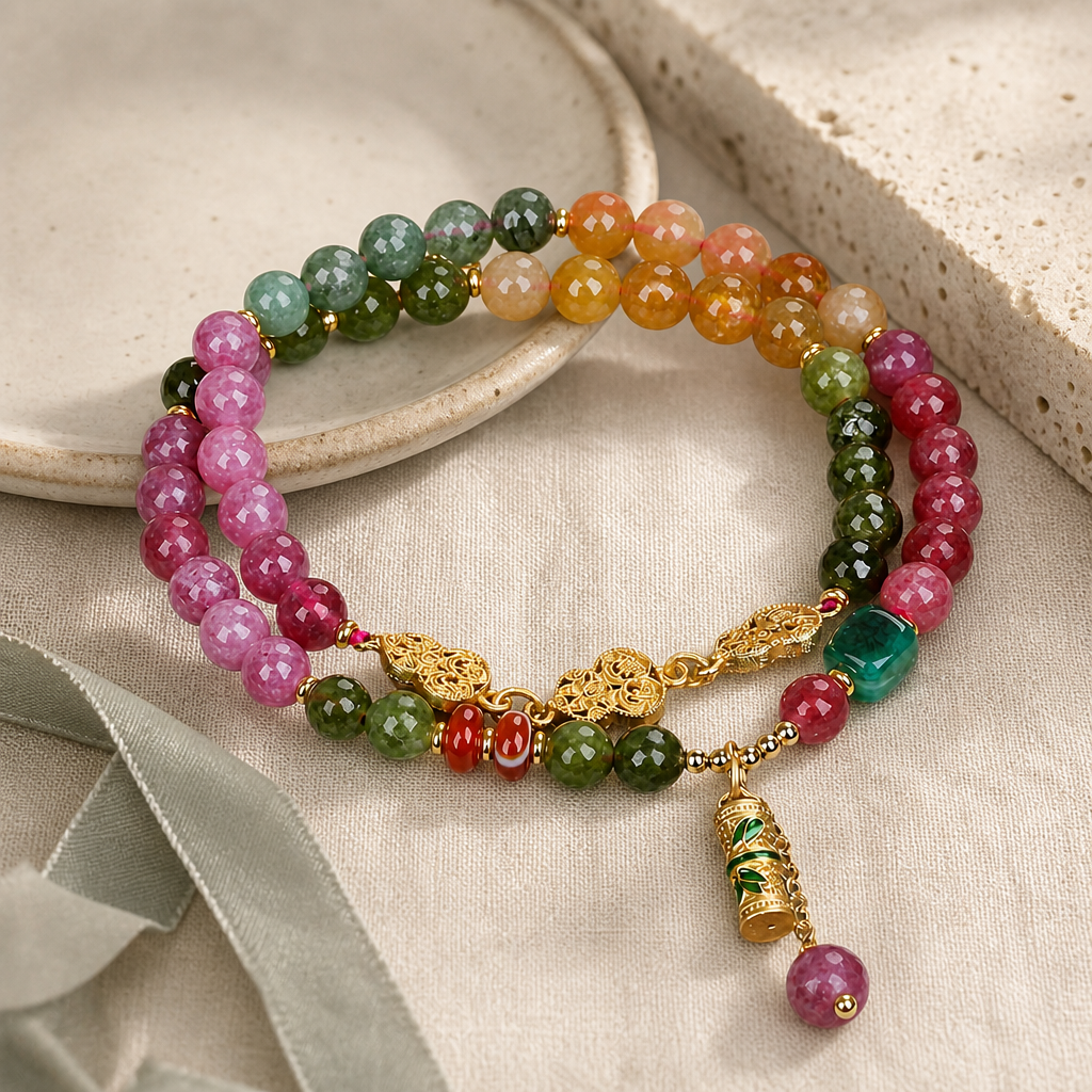 Multicolor Agate Bead Bracelet Story Mood product image featuring Agate.