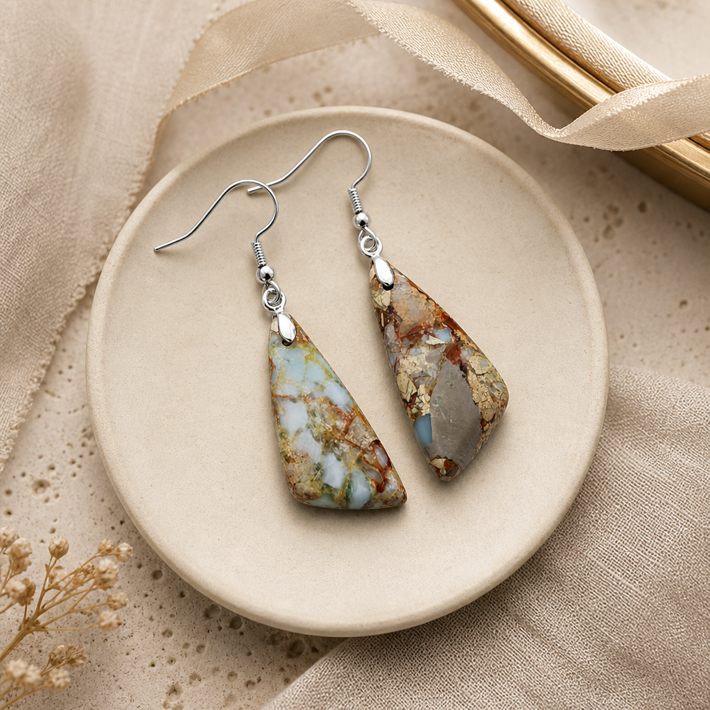 Emperor Stone Geometric Earrings Story Mood product image featuring Copper.