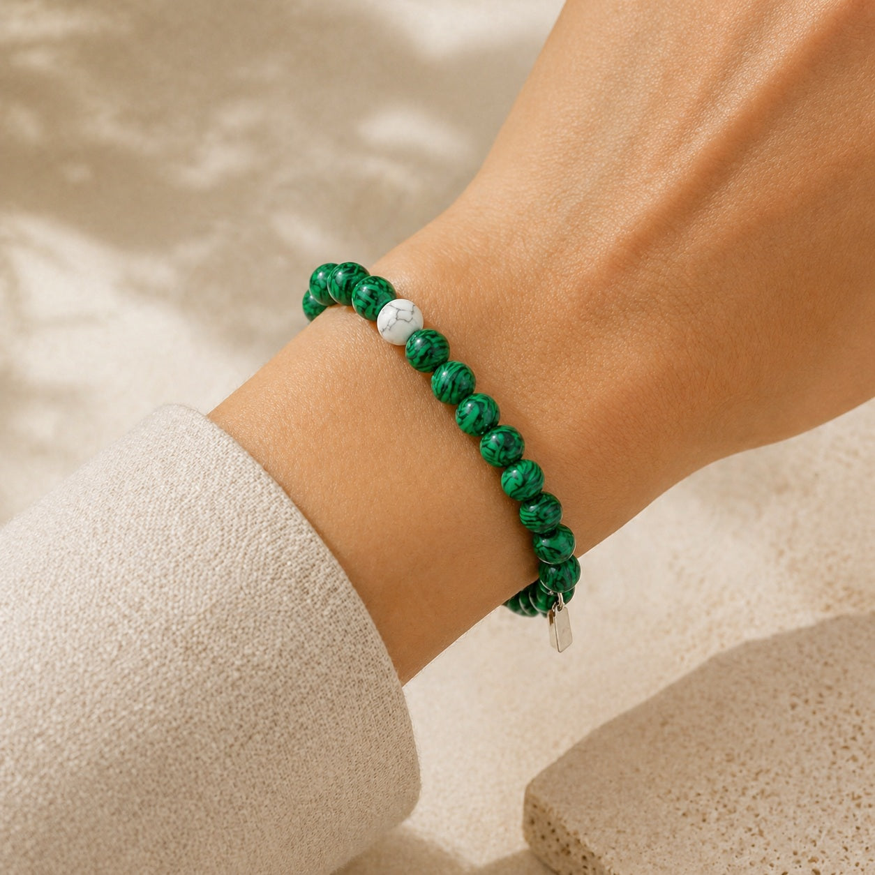 Malachite & Howlite 8mm Bead Bracelet Wearable Crop product image featuring Malachite.