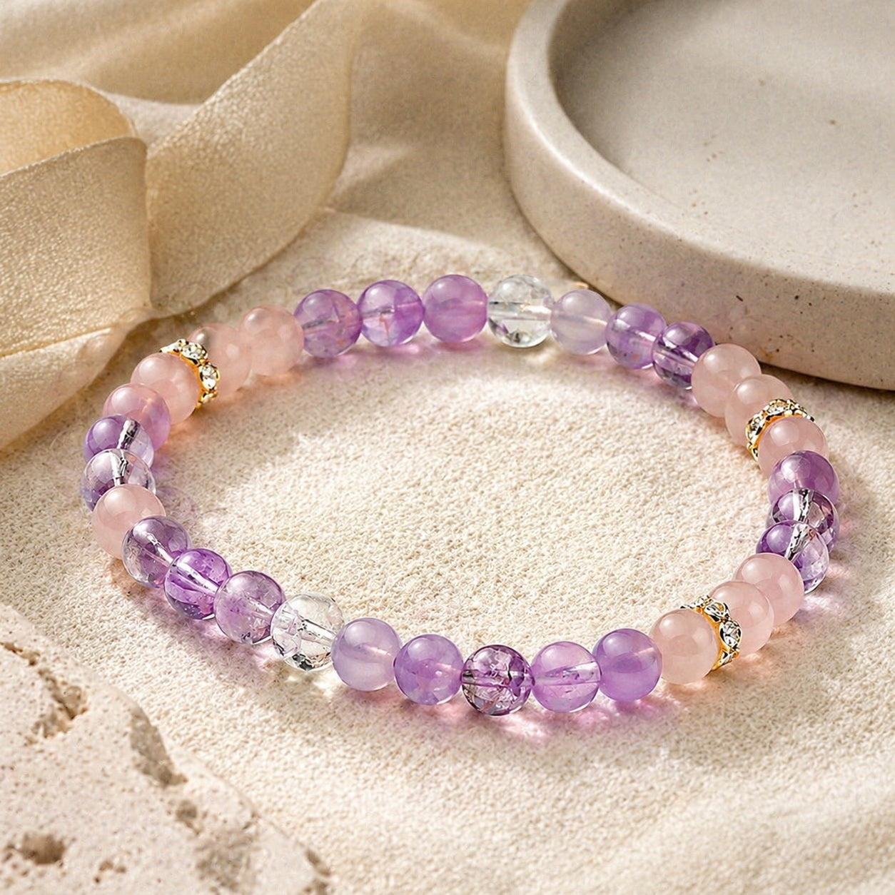 Natural Amethyst Crystal Bracelet Gift & Scale product image featuring Amethyst.