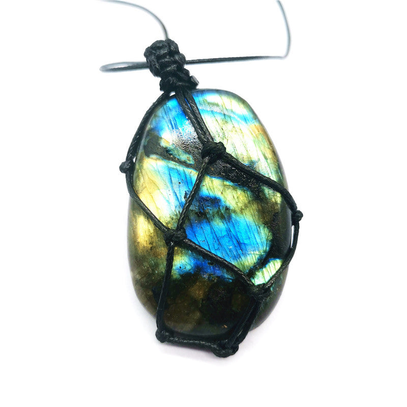 Moonstone & Labradorite Rough Stone Pendant Necklace supplier detail image showing the full pendant view.