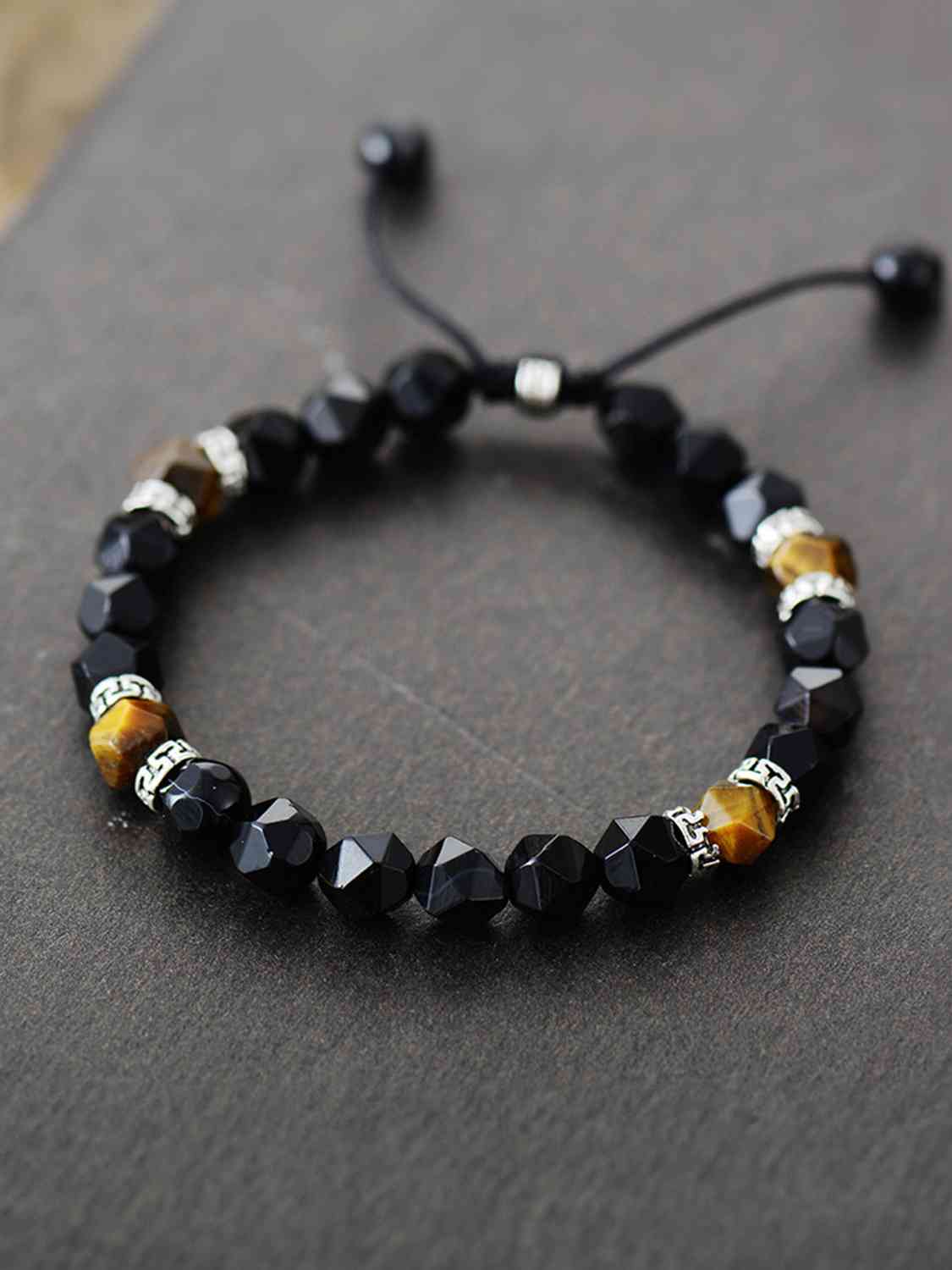 Black agate natural stone adjustable bracelet 03 black primary