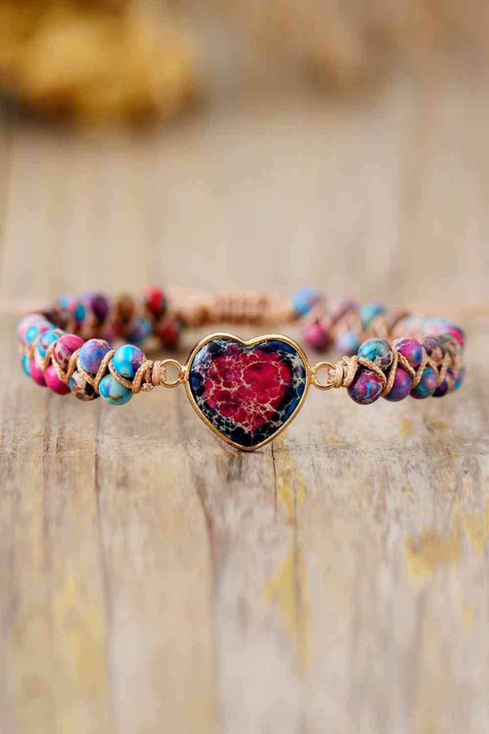 Fuchsia charcoal heart natural stone bracelet 03 fuchsia primary