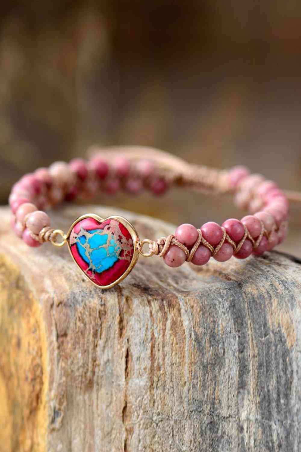 Dusty Pink charcoal heart natural stone bracelet 07 dusty pink primary