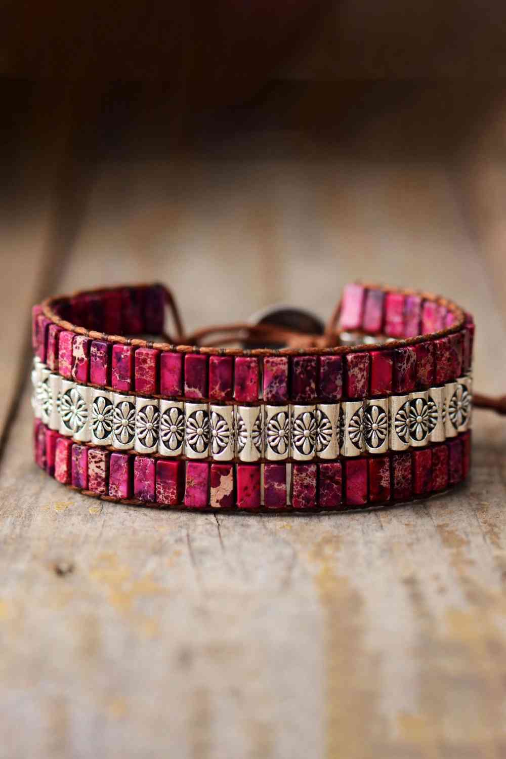 Hot Pink handmade triple layer natural stone bracelet 01 hot pink primary
