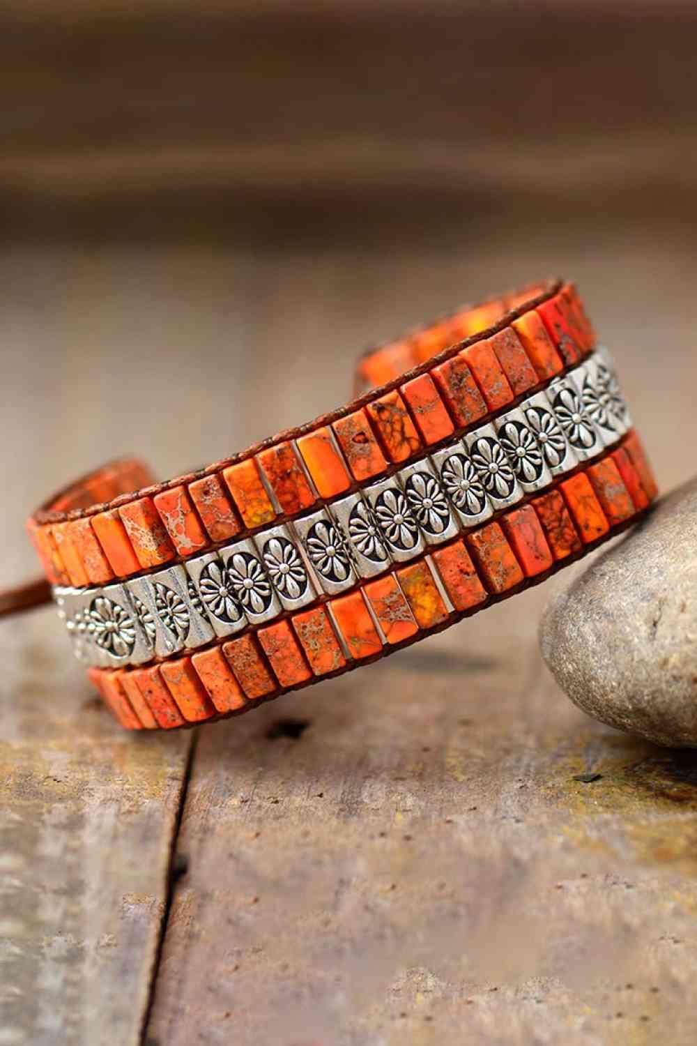 Orange handmade triple layer natural stone bracelet 03 orange primary