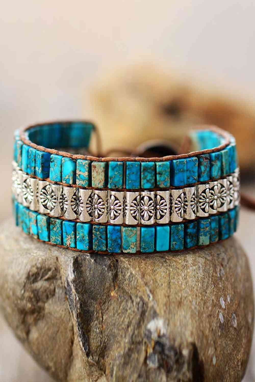 Teal handmade triple layer natural stone bracelet 05 teal primary