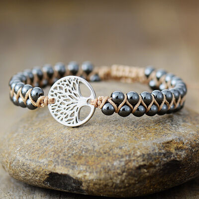 Silver natural stone braided bracelet 01 silver primary