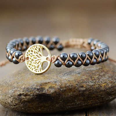 Gold natural stone braided bracelet 03 gold primary