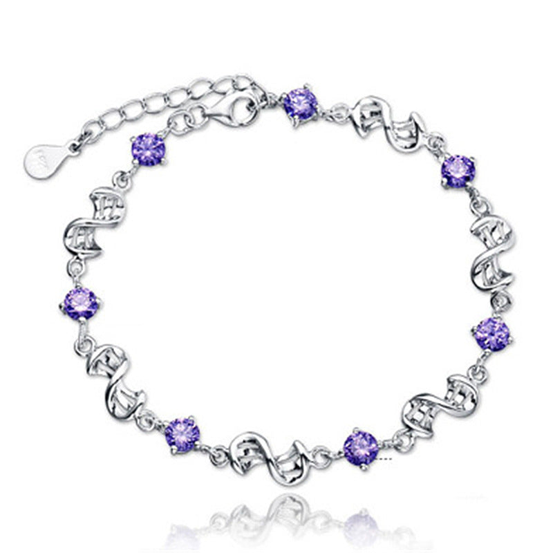 Amethyst White Gold Tone Link Bracelet in Purple Accent color.