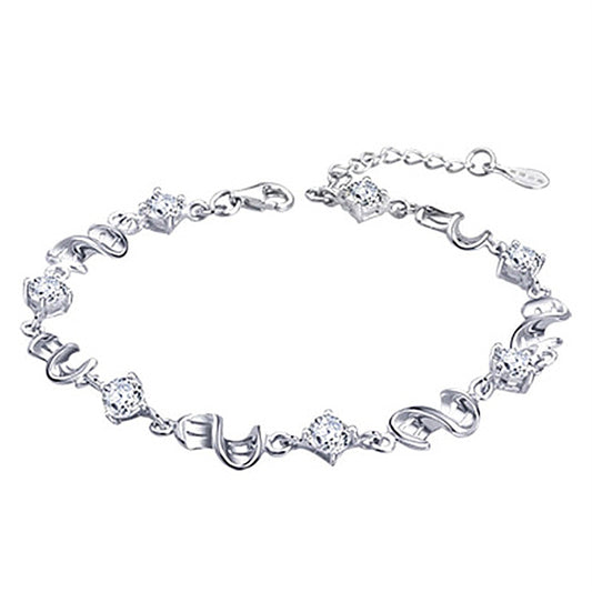 Amethyst White Gold Tone Link Bracelet in White Accent color.