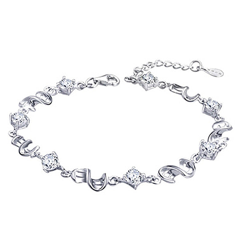 Amethyst White Gold Tone Link Bracelet in White Accent color.