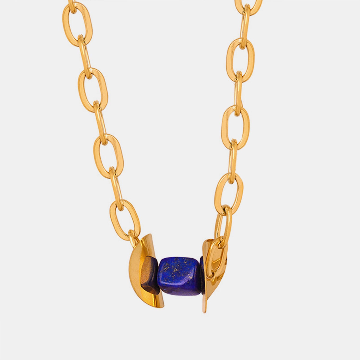 Gold-Tone Natural Stone Pendant Necklace in Dark Blue color.
